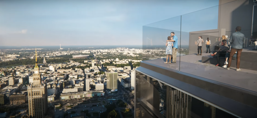 Widok z tarasu na Varso Tower