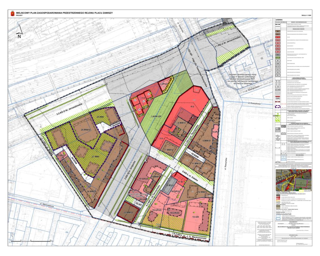 Plan nowego przebiegu ulic wokół pl. Zawiszy