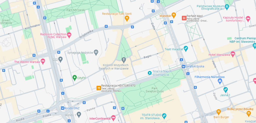 Warszawa, Obszar między ulicami: Marszałkowską, Świętokrzyską, al. Jana Pawła II, Królewską i Grzybowską, fot. Google Maps