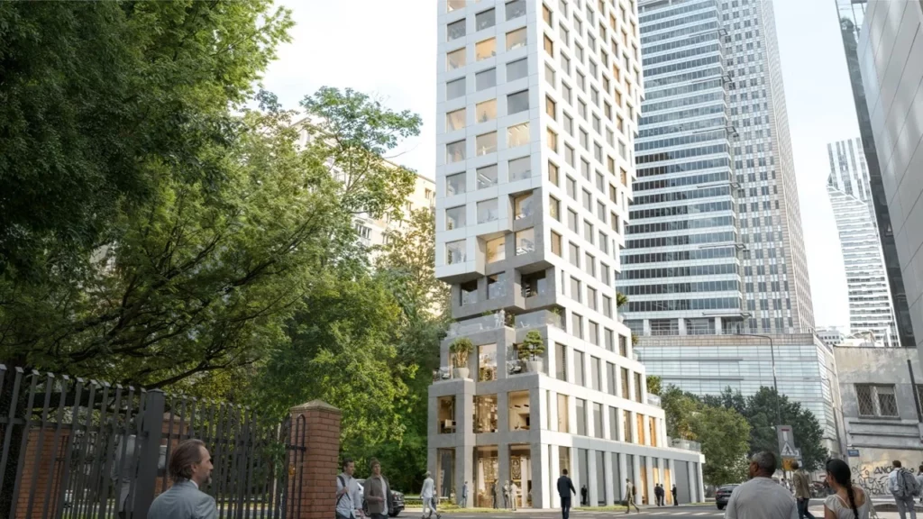 Twarda 7. Nowy 105-metrowy wieżowiec w kształcie siódemki w Warszawie